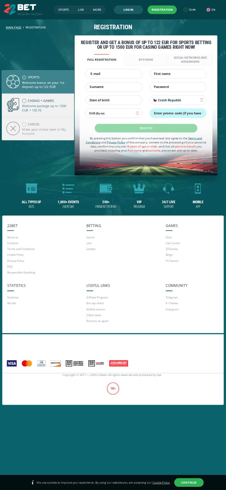 22Bet — registrace