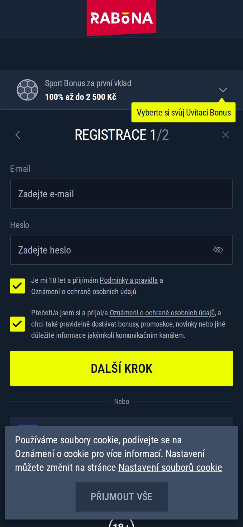 Rabona — registrace