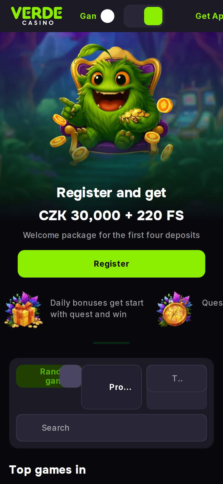 Verde casino — domovská stránka