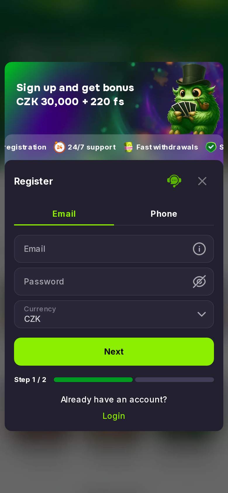 Verde casino — registrace